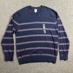 Gap Sweater Men's Large Blue Striped V-Neck Pullover Cotton NWT‎